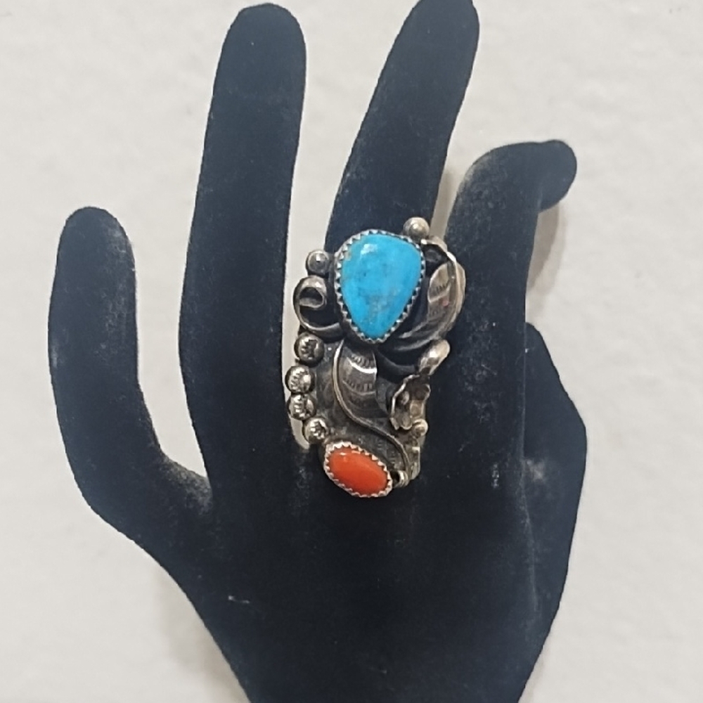 Blue and Silver Statement Rings with Ornate Design